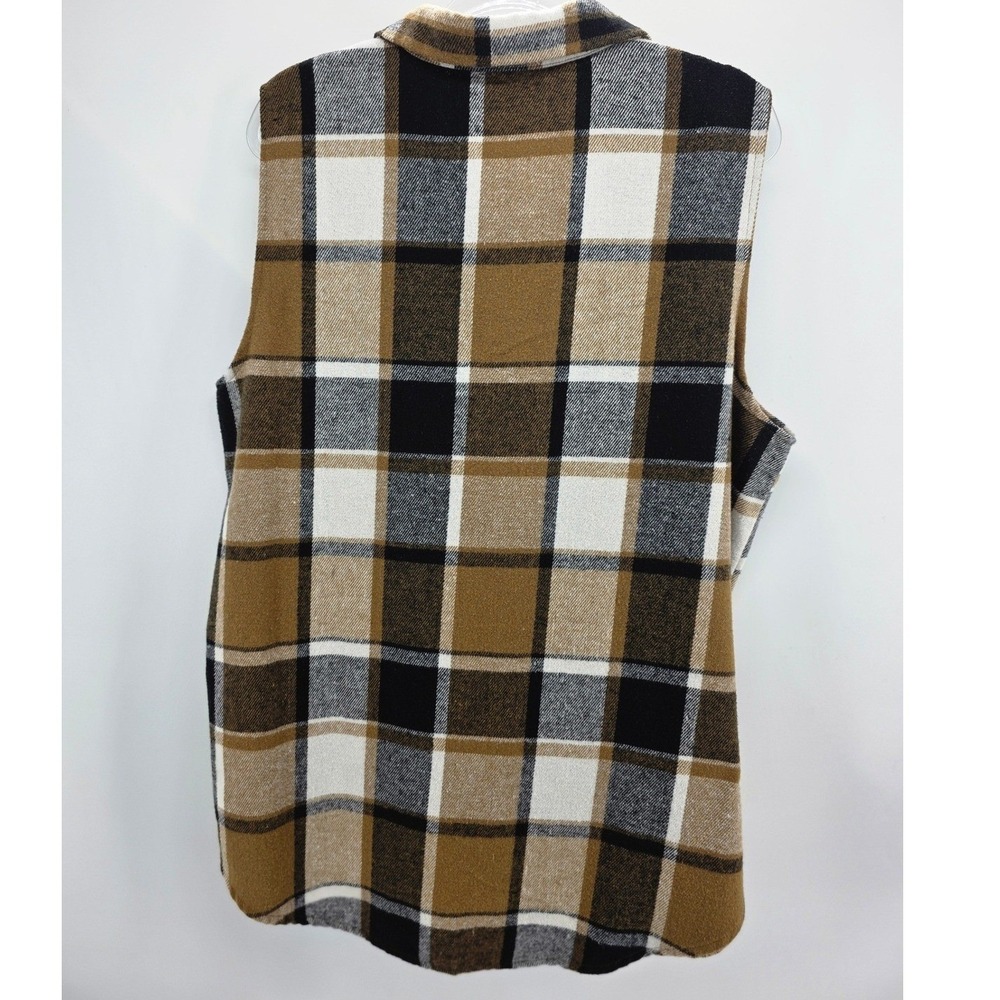 Women Sz 3X Plaid Vests Black & Brown Plaid Button Up Flannel Bundle Layering - Picture 5 of 8
